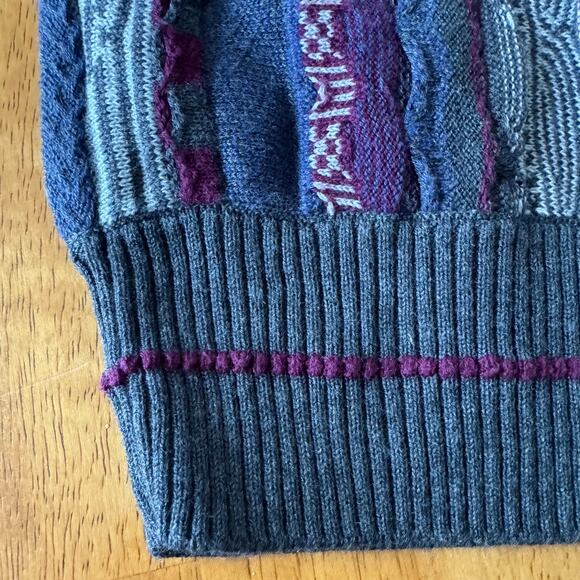 Vintage Norm Thompson Striped Grandpa Sweater Mens Size Large Purple Textured - Picture 7 of 12